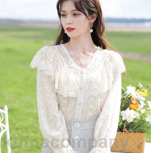 フリル ブラウス レディース レース トップス 長袖 シアートップス 春 秋 大きいサイズ シースルー 肩フリル 花柄 フリル キャンディスリーブ おしゃれ きれいめ カジュアル 大人可愛い デート服 5,692円