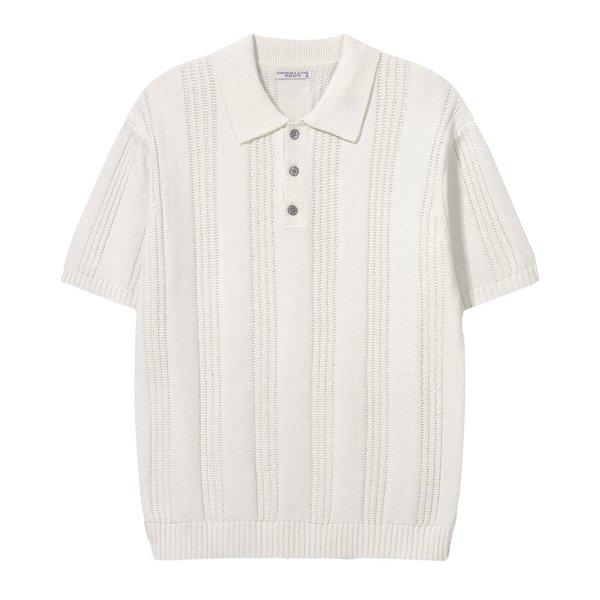 メンズシングルボタンカラーネック半袖ニット AS-KN-Q024-アイボリー