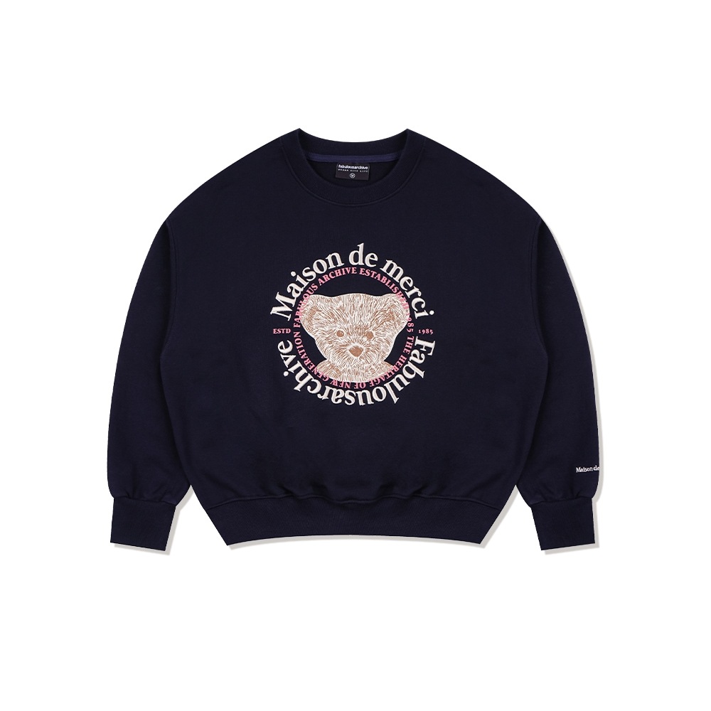 FABULOUS ARCHIVE 女性用クロップサークルロゴエンボスベアフレンズヘビーテリースウェットシャツネイビークリーム (FCD3TS702W) 7,211円