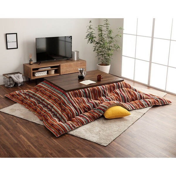 1151730043103 こたつ布団 長方形 日本製 シェニール ストライプ調 カラフル エスニック ブルー 約200×290cm メーカー直送