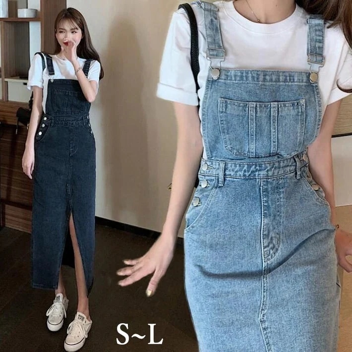 L M S 夏 春 調節可 ワンピース ロングワンピース デニム ロング丈 デニムワンピース オールインワン オーバーオール ジャンパースカート サロペットスカート サロペットワンピース