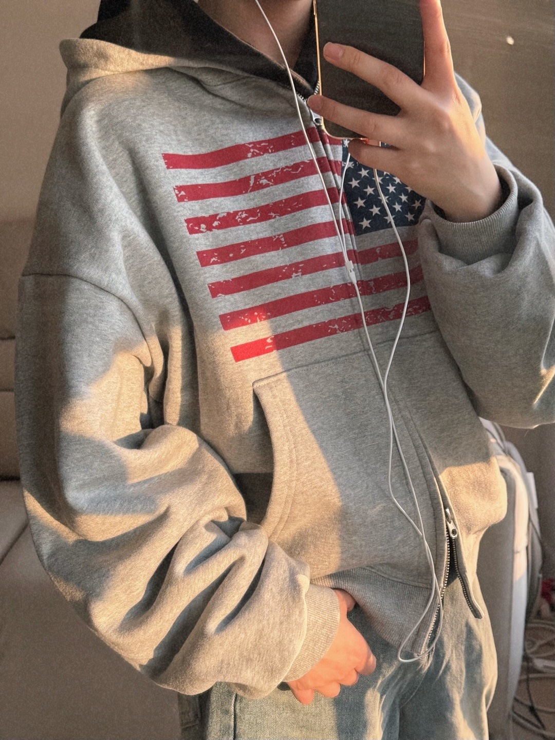 [春の新商品] 星条旗 クロップド フードジップアップ