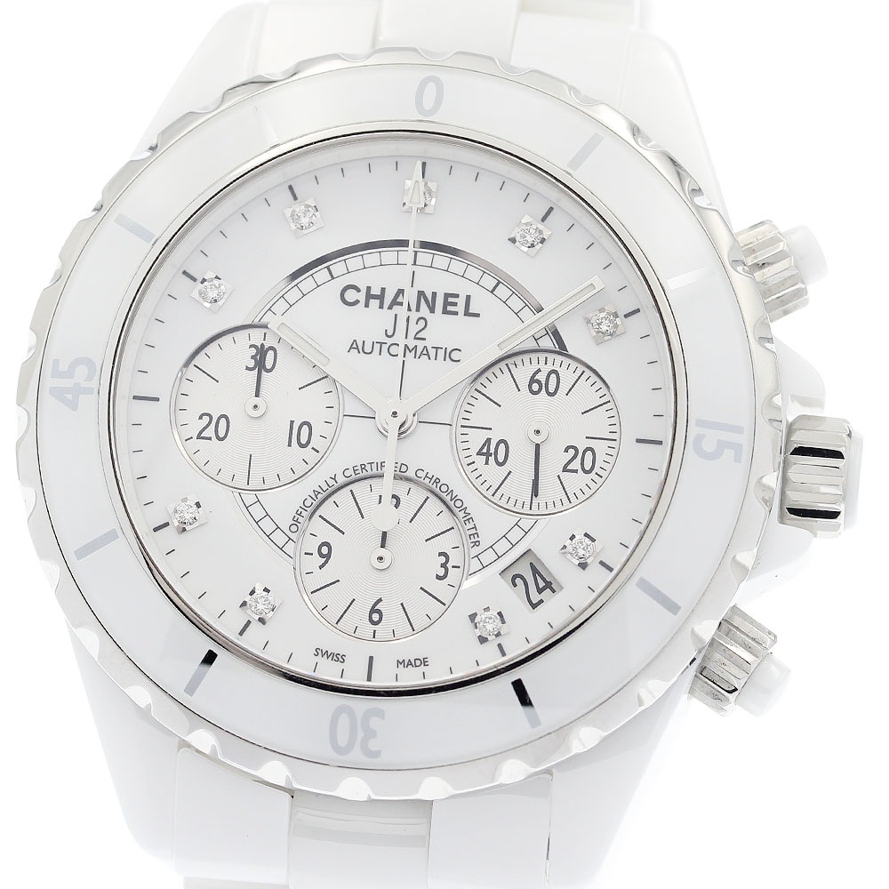 シャネル CHANEL H2009 J12 白セラミック 9Pダイヤ クロノグラフ 自動巻き メンズ 美品 保証書付き_920821【中古】