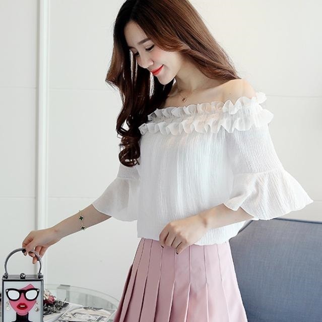 2152.シフォン フリル トップス(ホワイト)