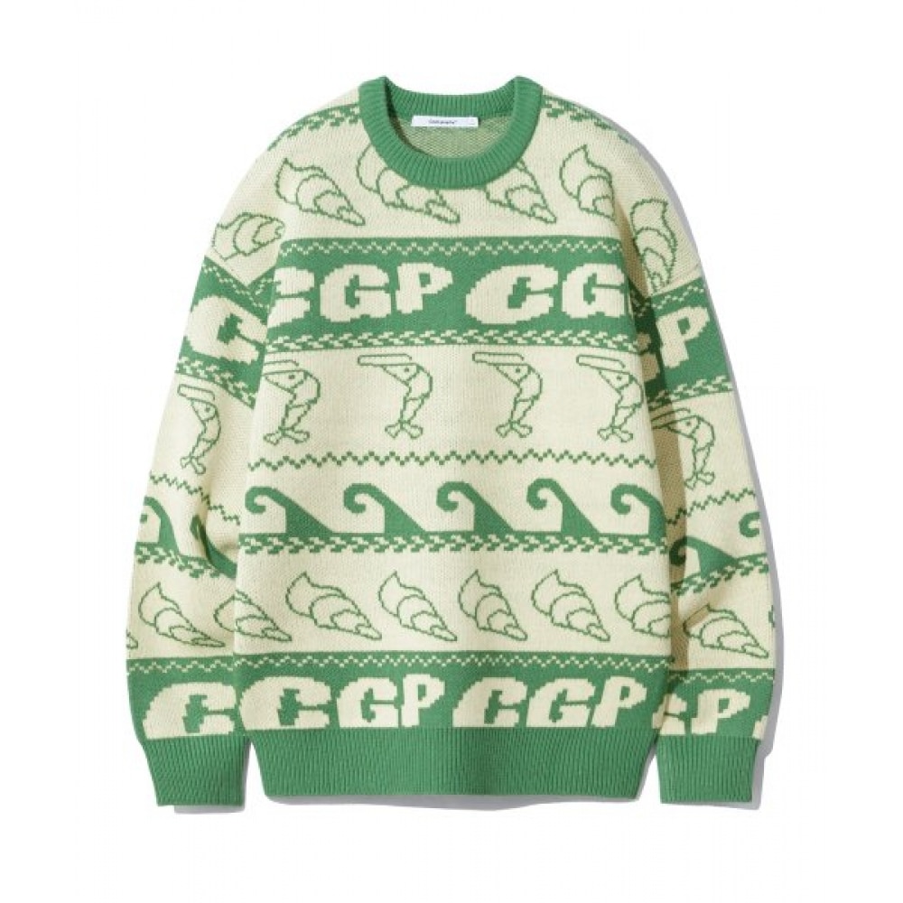 CODEGY (女性) マリンジャカードオーバーフィットニット_グリーン