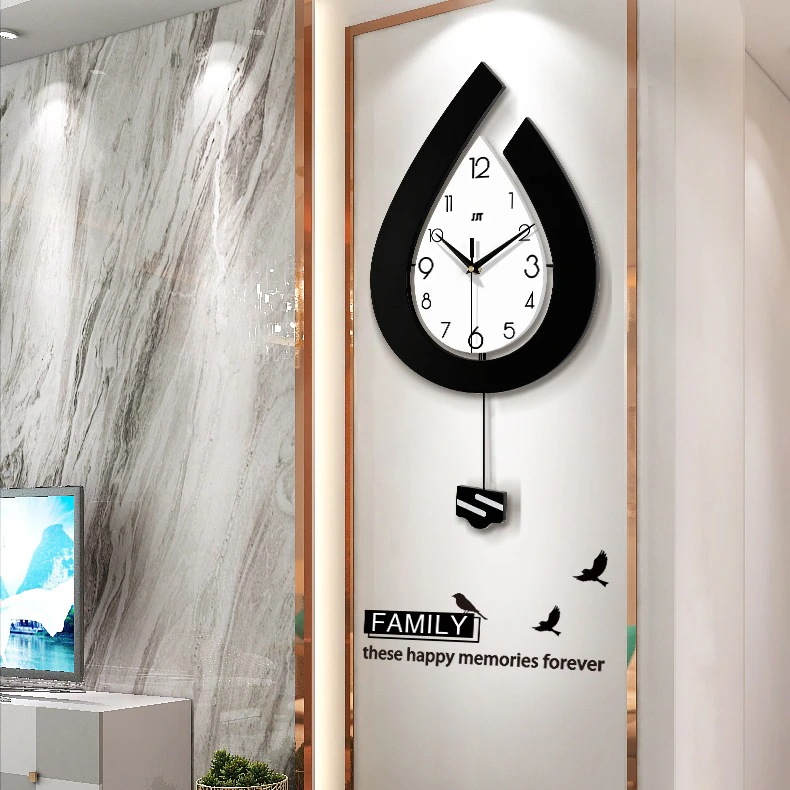 雫型 しずく 水滴 ブラック クロック 掛け時計 見やすい文字盤 リビング おしゃれ シンプル インテリア 静か アナログ時計 振り子時計 電池式 静音設計