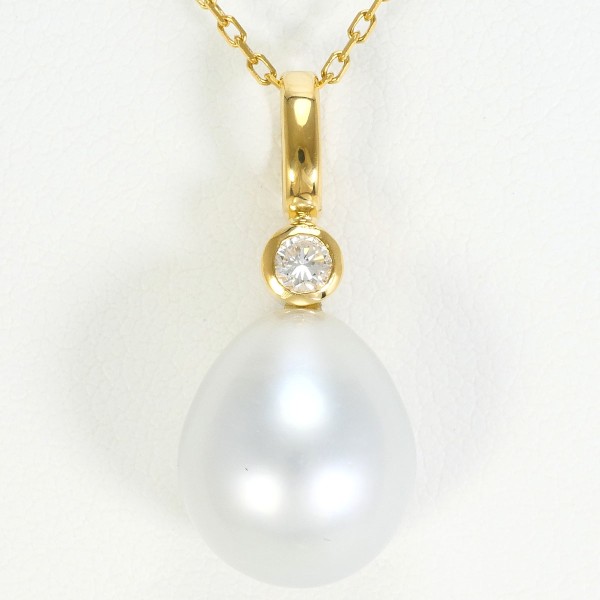 K18 18金 YG ネックレス パール(真珠) ダイヤ 0.08 ジュエリー 中古