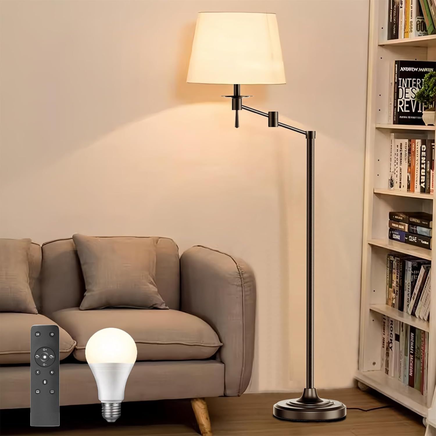 フロアライト 間接照明 LEDアーム可動式 12W 無段階調光 3000K～6000K調色 磁気リモコン付 スタンドライト