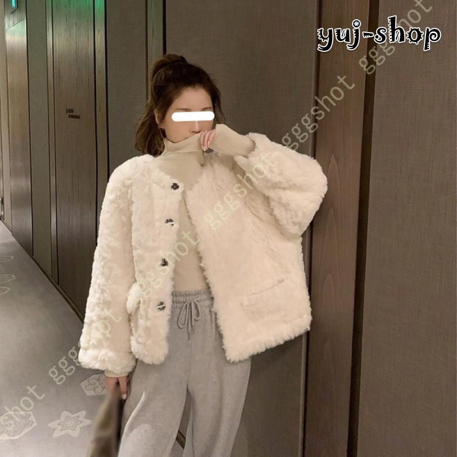 入荷 コート レディース ボア ジャケット ゆったり ブルゾン 厚手 ラウンドネック 大きいポケット 可愛い 暖か おしゃれ 体型カバー 保温 アウター 丸襟 ノーカラー