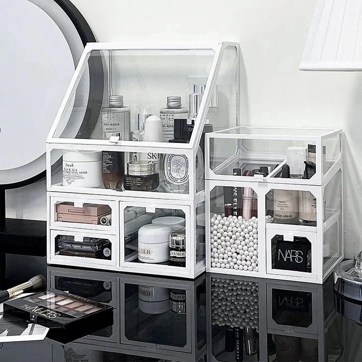 高級感 クリア オシャレ デスクトップ 防塵 香水 収納ケース コスメボックス 口紅 スキンケア用品 鏡台 ガラス