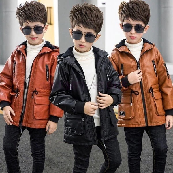 ーコート男の子裏起毛おしやれ子供服冬アウターPUコーングコート革ジャンPUジャケットパ
