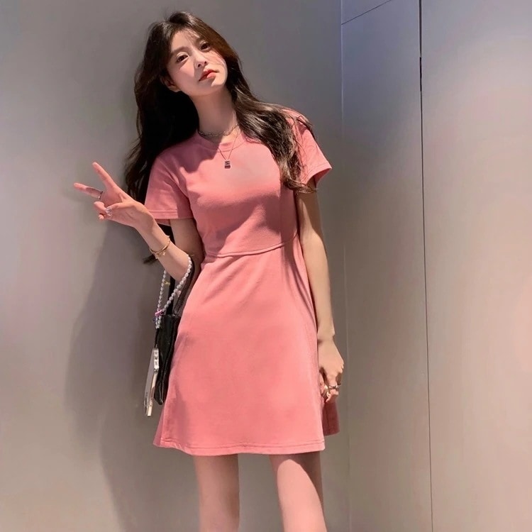 ワンピース レディース Aラインワンピース ショート丈 ハイウエスト ピンク グレー S M L春ファッション 夏ファッション 春夏コーデ デートコーデ カジュアルデート お出かけ 休日 日常