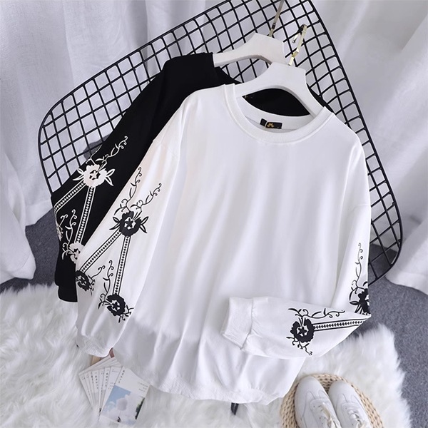 ２色展開 プラスサイズ/ルーズカジュアルスウェットシャツ レディース トップス ロンT ニット スウェット 上着 長袖 ラグラン ラウンドネック 襟なし ノーカラー ワイド ふっくら かわいい