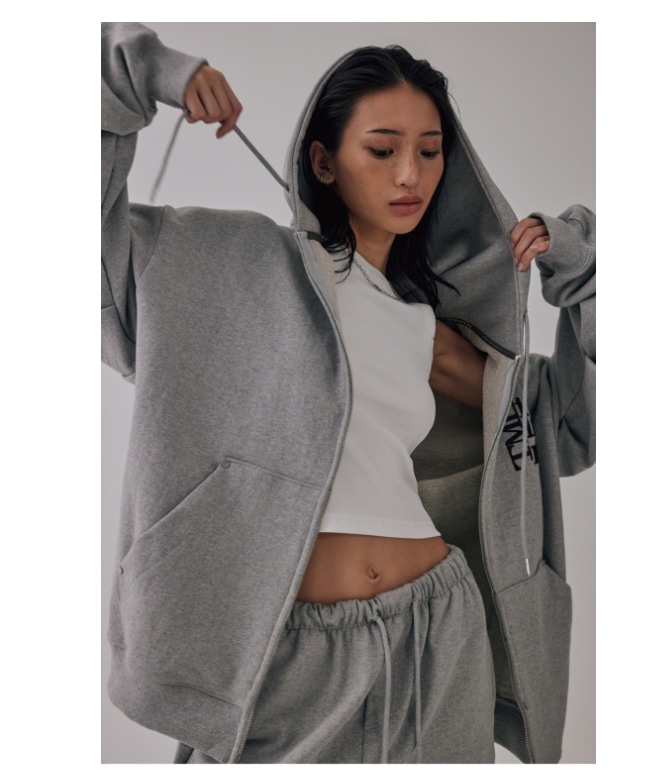【TREEMINGBIRD】 TMB SQUARE LOGO SWEAT HOODIE ZIP-UP : GRAY