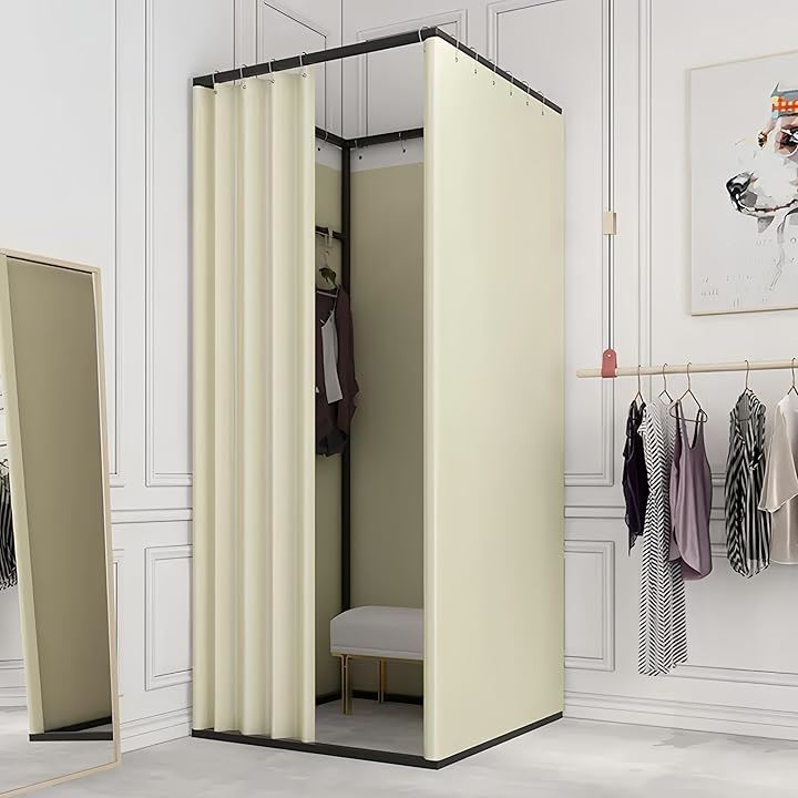 フィッティングルーム 簡易 試着室 着替え 更衣室 遮光カーテン フック付 持ち運び 洋服店 催事場 安定感 広いスペース 組立簡単 仮設 取外し 耐久性 黄色(イエロー, 天井なし)