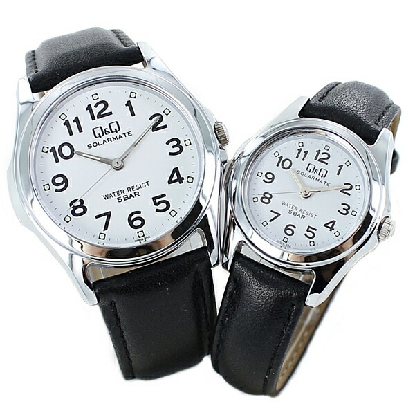 国内正規品 CITIZEN シチズン ペアウォッチ Q&Q ソーラー 腕時計 手表 ソーラーメイト チープシチズン 白 ブラック 革ベルト レトロ H008H009-304カップル 時計 誕生日ギフト