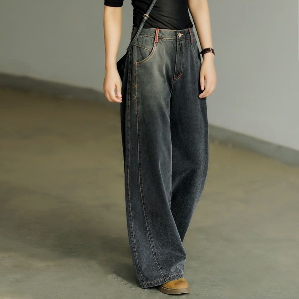 デニムパンツ ボトムス パンツ ジーンズ ワイドパンツ サイドステッチワイドデニム ハイウエスト ロング ワイド ストレート ステッチ ウォッシュ加工 ダメージデニム レディース かわいい 大人可愛い