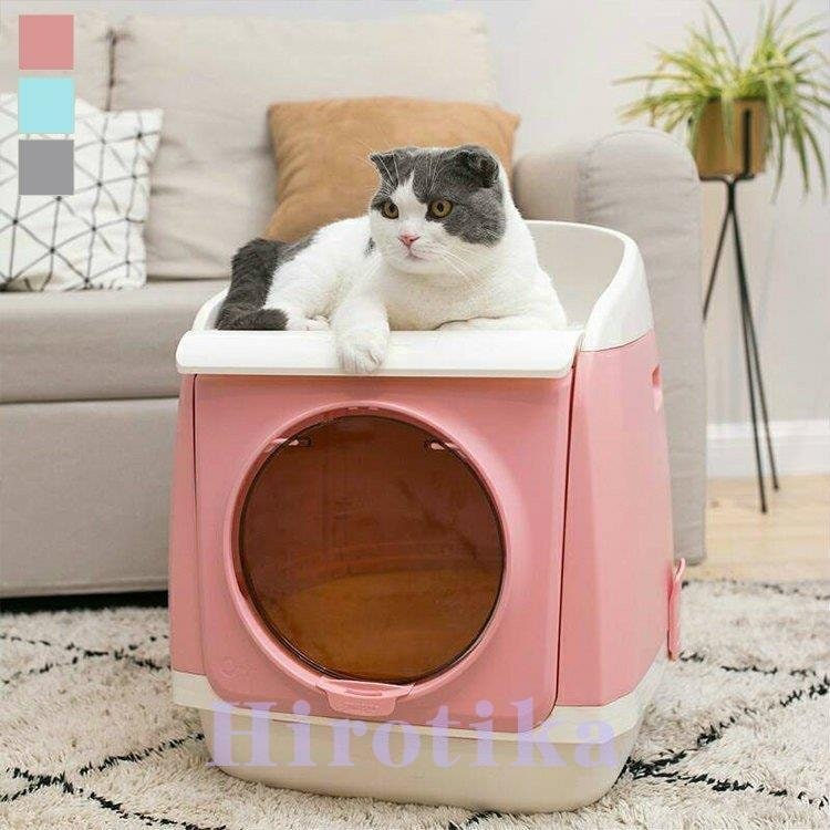 猫 トイレ キャット用品 キャット 愛猫 無地 トイレ用品 蓋つき 消臭 衛生用品 便利グッズ トイ