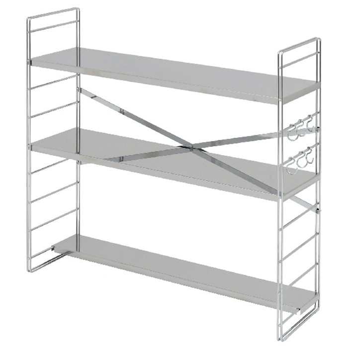 コンロ奥ラック 排気口カバー付き 幅65cm 3段 ステンレス製 日本製 60cmコンロ用 コンロ奥 ラック 棚 S字フック付き 隙間 収納 多機能 調味料 キッチン ラック