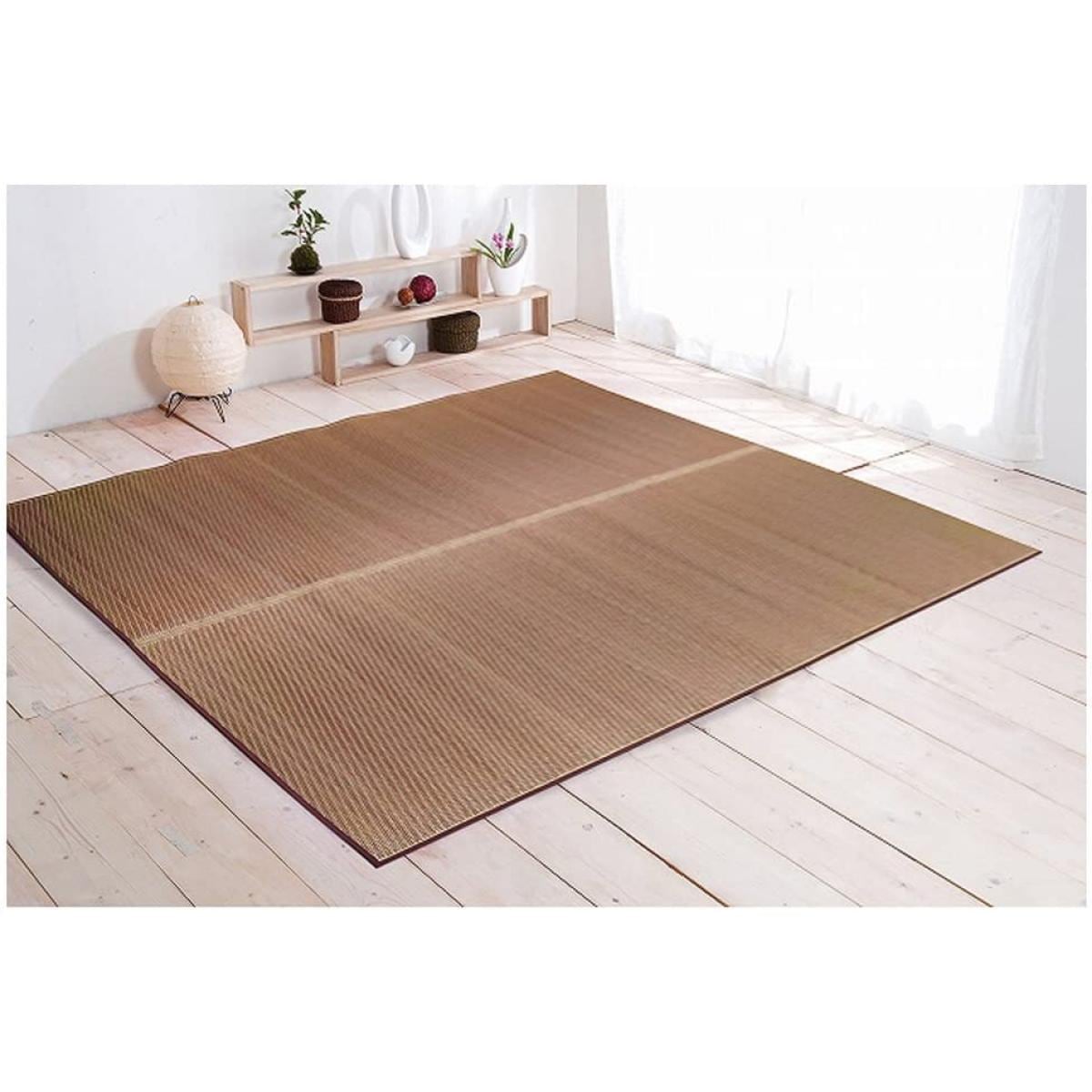 【I】【代引不可】い草ラグ カーペット 1.5畳 国産 Fソリッド ライトブラウン 約191×191cm (裏:ウレタン) 8213270【北海道・沖縄・離島不可】cm　裏貼りなし 上敷 ラグ 水洗い