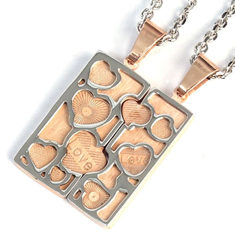 316L サージカルステンレス ネックレス デザインハートライン ペア ペンダント