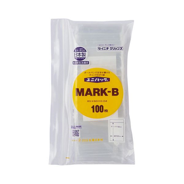 （まとめ）ユニパック チャック付 字が書ける 60x85x0.04mm B 100枚[x10]