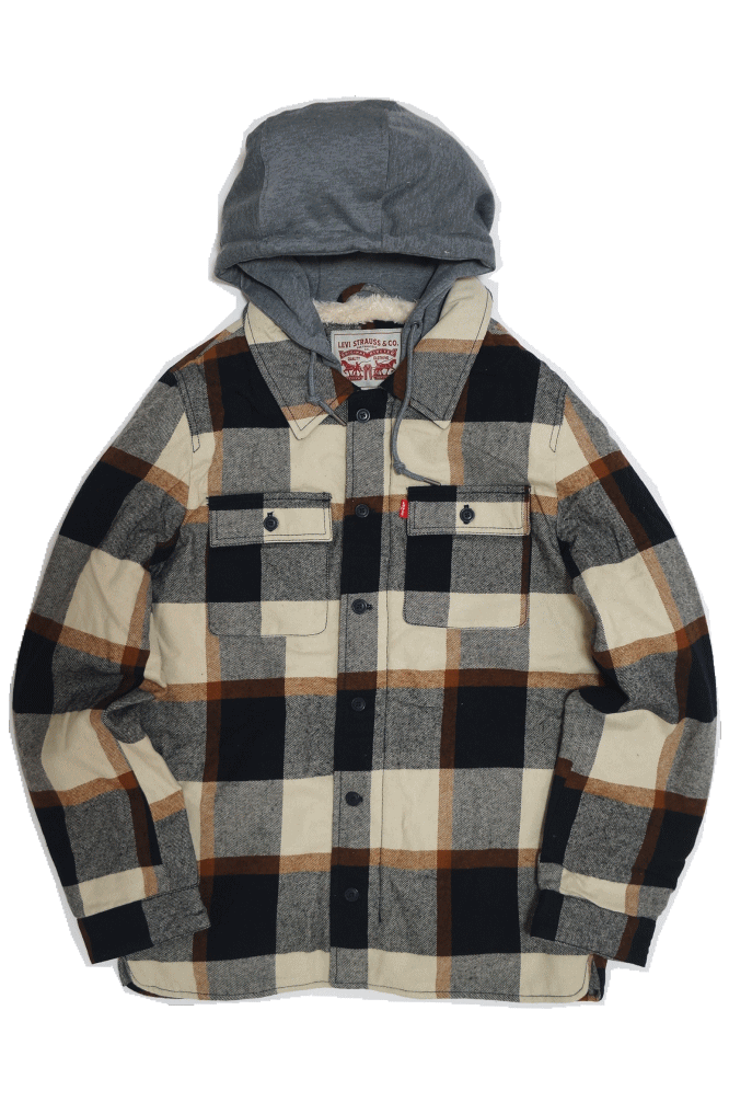 【在庫処分】 ボア シャケット ジャケットシャツ グレー/ネイビー チェック LM9RC684