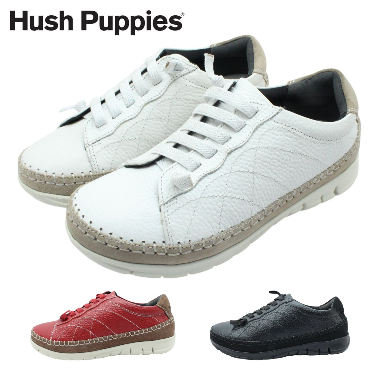 ハッシュパピー レディース ウォーキングシューズ レザー L-3014T ゴム紐 フラット カジュアル 本革 3E 婦人靴 3014T Hush Puppies