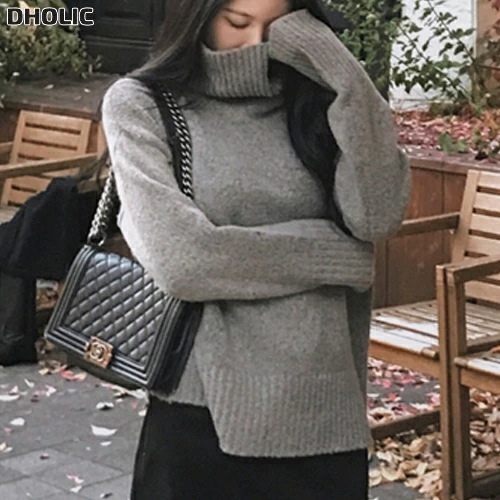 タートルネックルーズオーバーサイズベーシックカラーニット・1946431