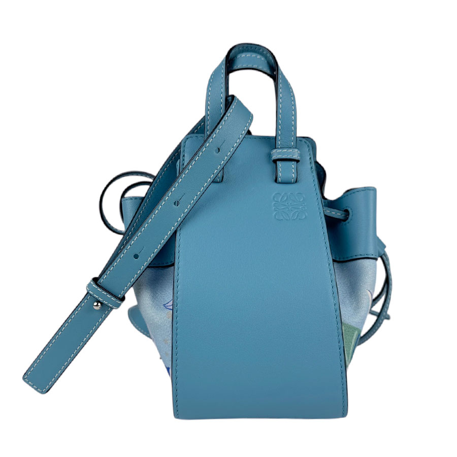 ロエベ LOEWE 斜め掛けショルダーバッグ ハンドバッグ ハンモック ミニ レザー/キャンバス ブルー/マルチカラー レディース z3986
