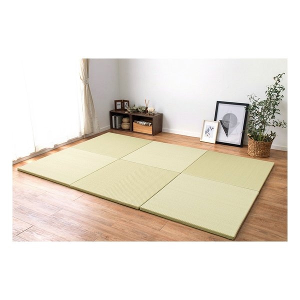 い草風置き畳 綾模様 水拭き可 約82×82×2.5cm 同色9枚入 グリーン 159055682