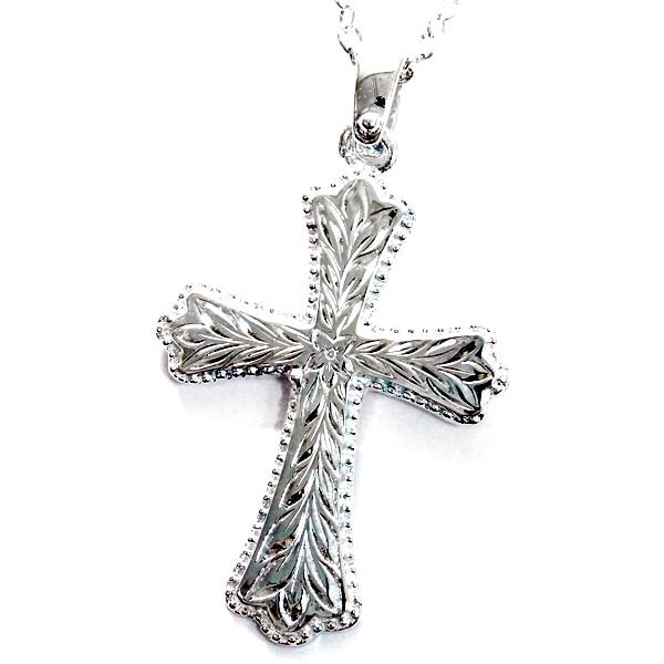 ハワイアンジュエリー ペンダント ネックレス クロス 十字架 プルメリア 花 マイレ 葉 スタッド メンズ シルバー925