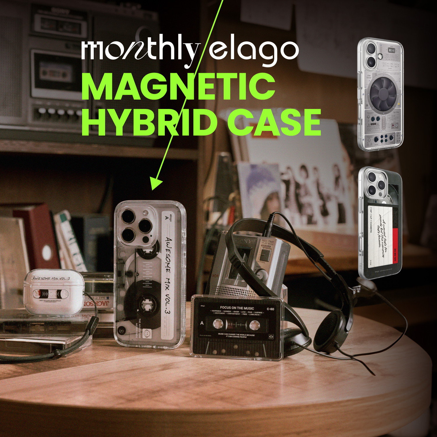 iPhone16Pro 対応 ケース MagSafe 対応 耐衝撃 クリア スマホケース おしゃれ デザイン マグセーフ カバー monthly elago MAGNETIC HYBRID CASE