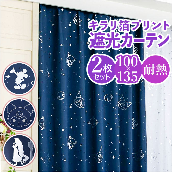 カーテン 2枚組 100135 通販 遮光 2級 遮熱 かわいい 可愛い キャラクター おしゃれ キラキラ 洗える 丸洗い プリンセス 女の子 男の子 UVカット 紫外線カット 子供 子ども キッズ