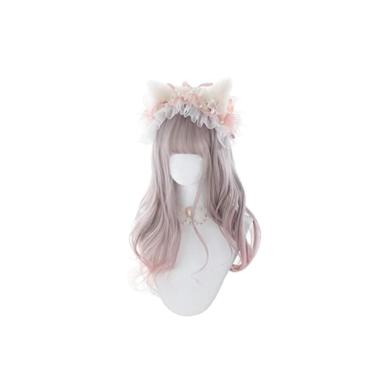 ロリータ ウィッグ 原宿風 GAL系 コスプウィッグ ゴスロリ 耐熱 レディース （グレー ピンク） メッシュ ロング 巻き髪 森ガール ゆめかわいい お姫 小顔 パーティー 仮装 日常 かつら wi