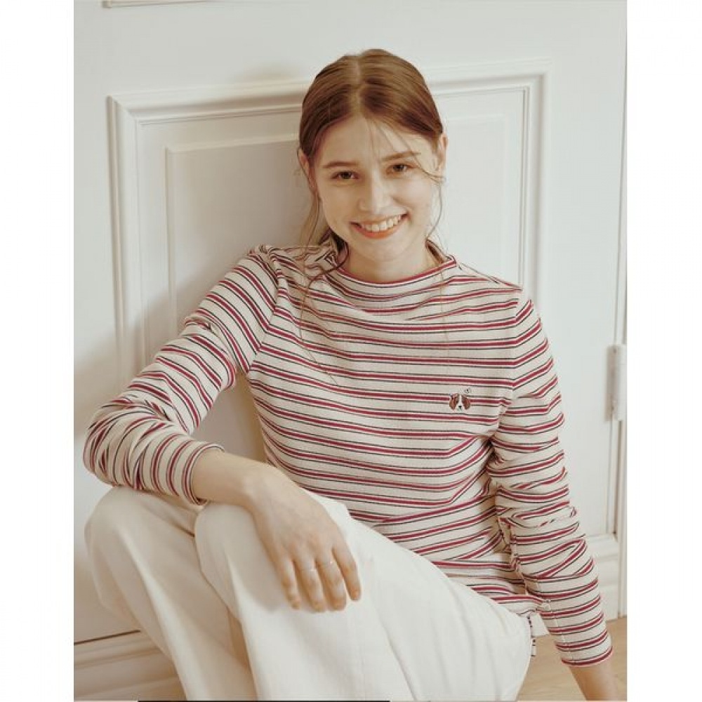 [ヘッジズレディース] 24FW ストライプハーフネックロングスリーブ T シャツクリーム HSTS4DL04CR