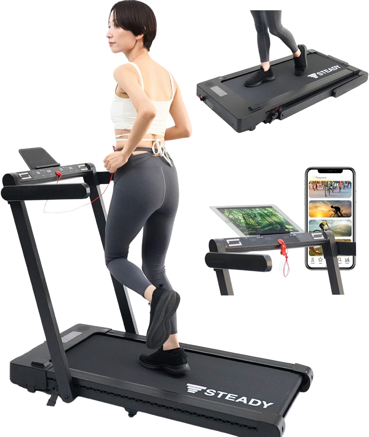 STEADY ルームランナー 【2Way/傾斜3/アプリ連携/時速1-12km/プログラム12種付】ウォーキングマシン ランニングマシン 家庭用 トレッドミル 有酸素運動 室内 運動 ランニングマシ