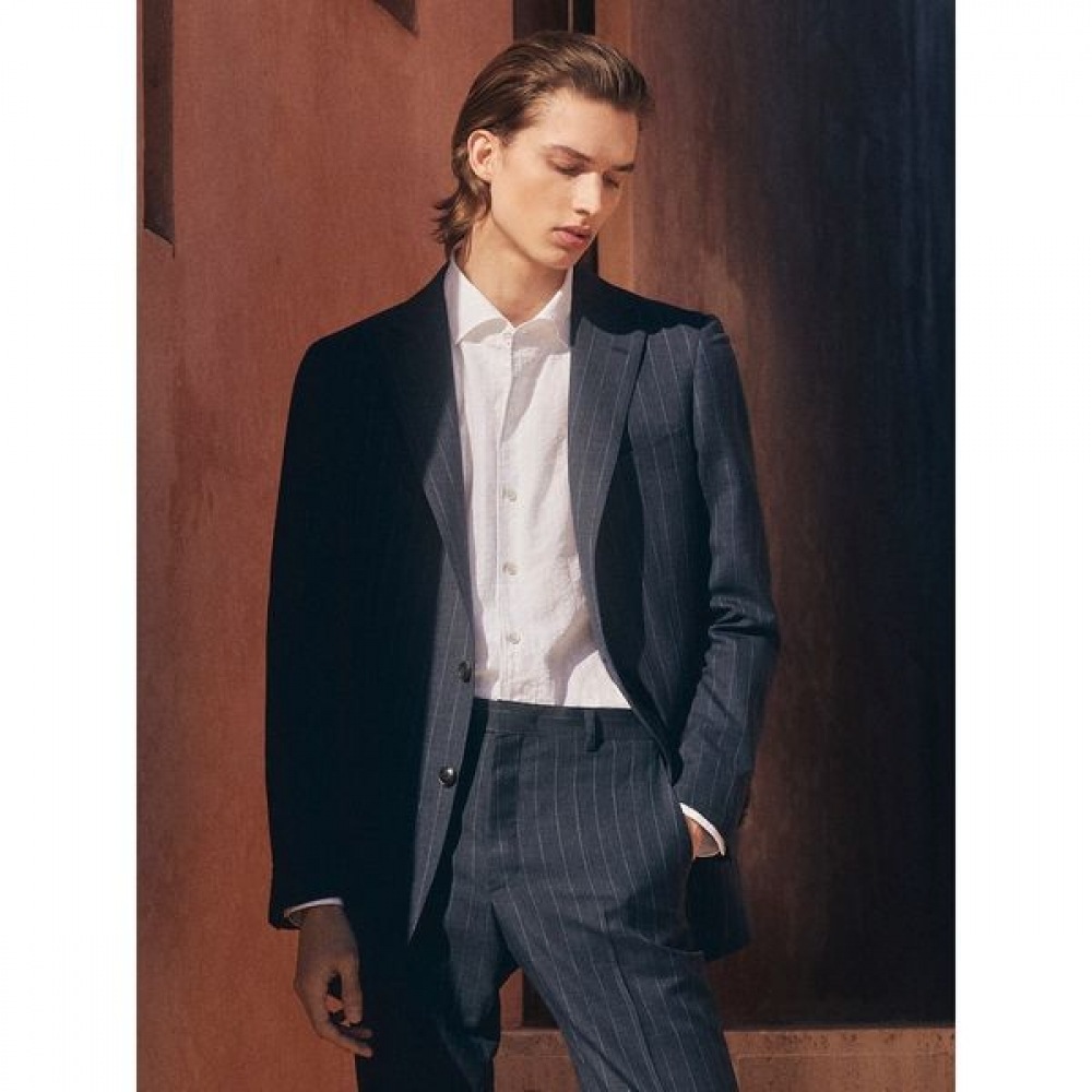 [ギャラクシー] リネンコットンストライプシャツホワイト (GA4364U071)