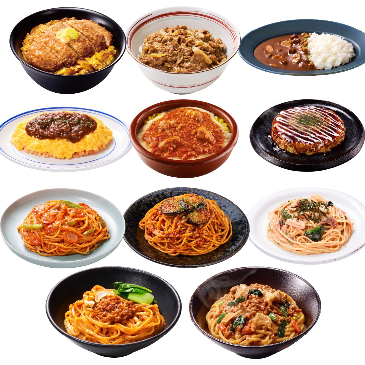 完全メシDELI 日清食品 バラエティ 11品セット かつ丼 牛丼 欧風カレーライス ナポリタン たらこパスタ ボロネーゼ 汁なし担々麺 デミオムライス チキンドリア 肉味噌まぜうどん お好み焼 特製 7,921円