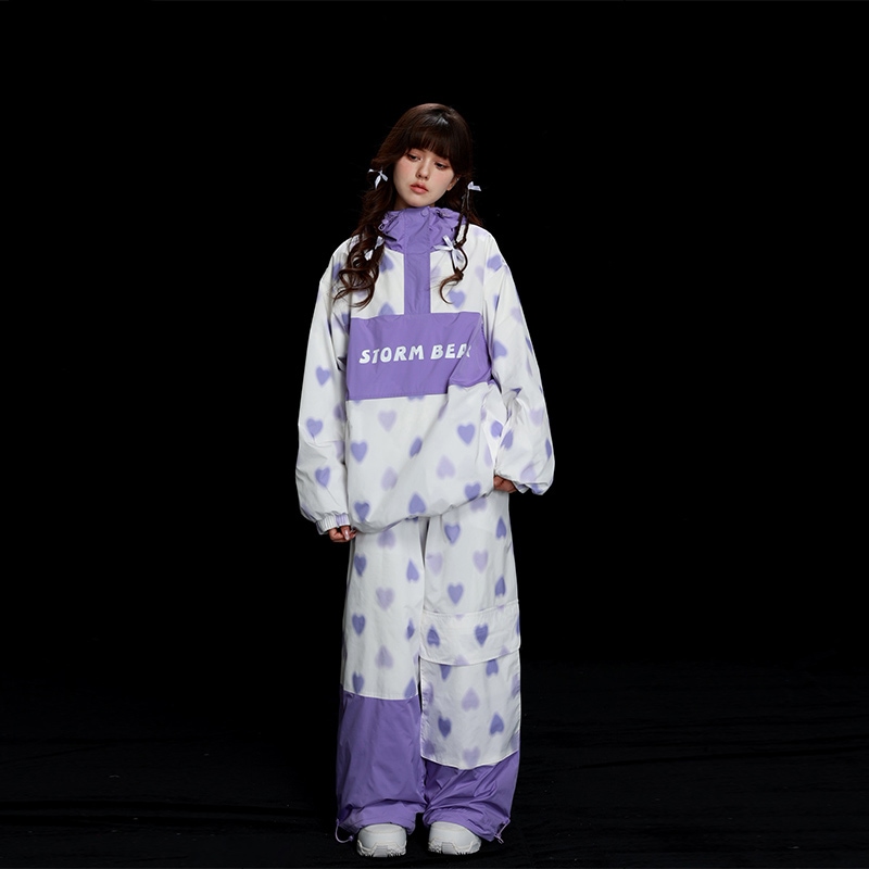 24-25 新作 スキーウェア レディース 可愛い ハート柄 スノーボードウェア アウター ジャケット パンツ 撥水/防風/保温