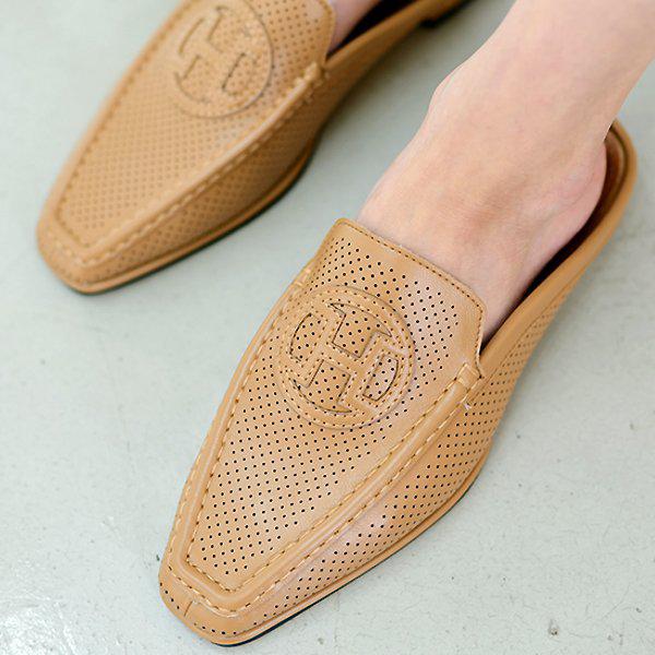 [シューズ] レザー スクエアトゥ パンチング 女性 レディース 靴 ミュール ローファー スリッパ 2cm sy8010