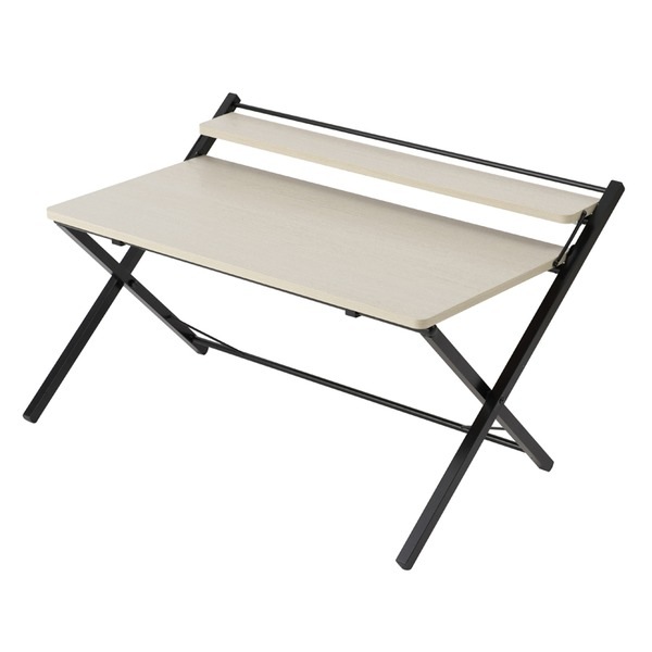 [2個セット]棚付折りたたみワークデスク（ロータイプ/ナチュラル） 幅80cm 折りたたみ式/テーブル/机/木目/収納/テレワーク/PCデスク/パソコンデスク/モダン/おしゃれ/業務用/NK-566