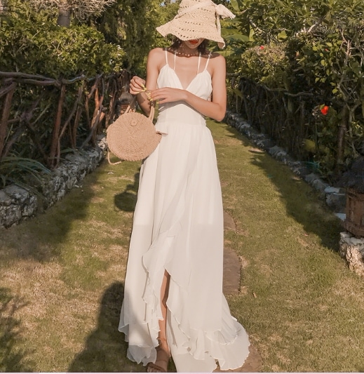 【取寄：納期2週間】リゾートワンピース レディース マーメイド ワンピース リゾート 夏新作 大きいサイズ 白 バックコンシャス キャミワンピース フリル リゾート リゾートワンピース レディース