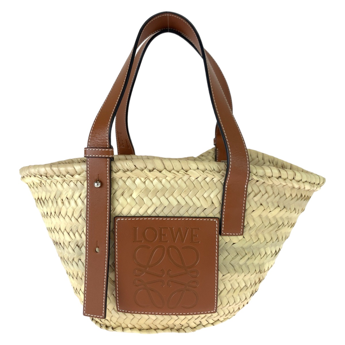 美品 アナグラム バスケットバッグ ベージュ ブラウン シルバー金具 ラフィア/レザー 327 02 S93 トートバッグ ハンドバッグ かごバッグ レディース 406482