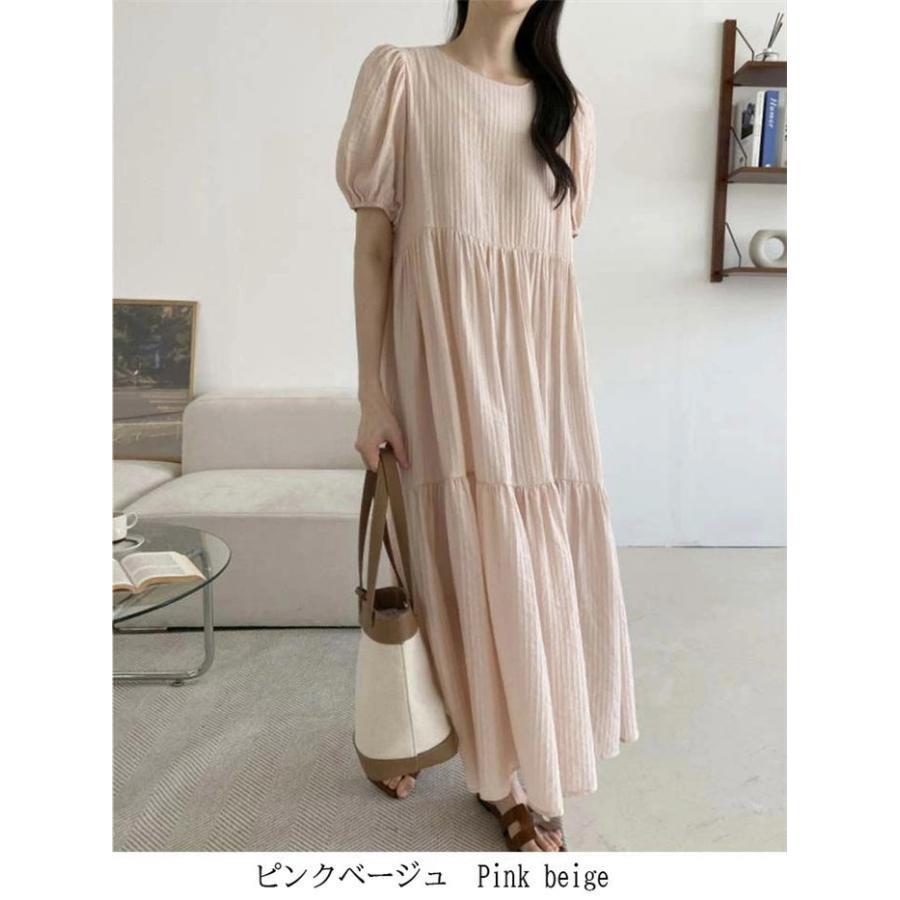 ワンピース ぽわん袖 ティアードワンピース ロングワンピース 半袖 マキシワンピ フレアワンピース 上品 ワンピース お洒落 夏 体型カバー 着痩せ