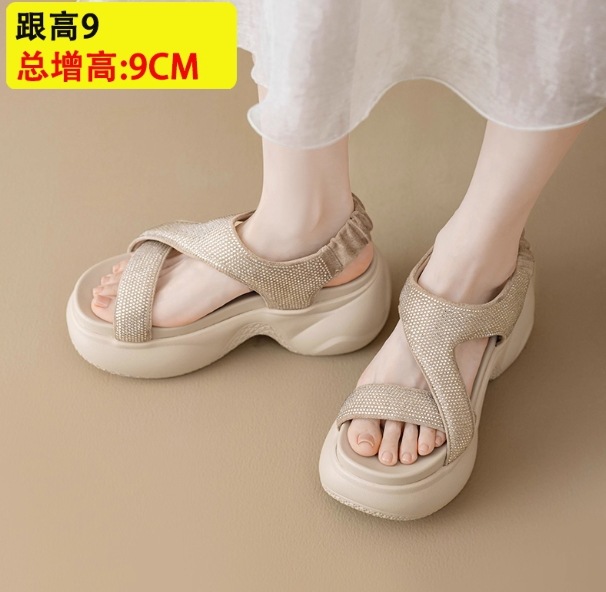 身長アップ9CMサンダルレディース2025年夏新作厚底プラットフォームケーキファッショナブルなラインストーン331
