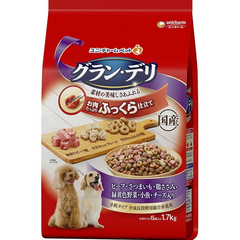 （まとめ買い）グラン/デリ ふっくら仕立て ビーフ/さつまいも/鶏ささみ/緑黄色野菜/小魚/角切りビーフ粒入り 1.7kg 犬用フード [x3]