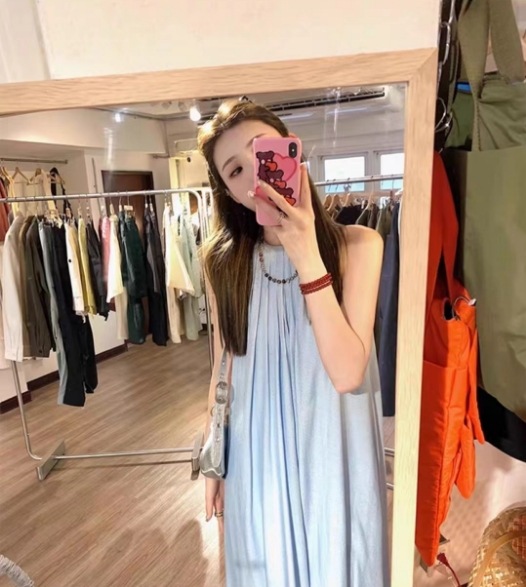 クレタンドレープドレス アセテート裏地付きベスト 優しい韓国風4色ロングスカートZ42