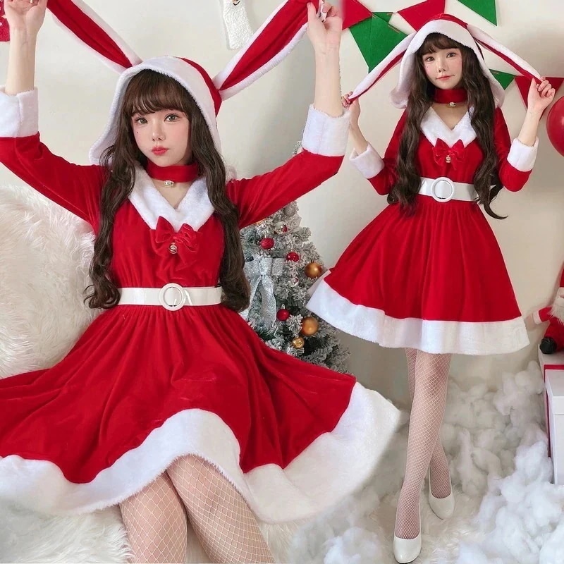 赤色ウサギガールコスム ロングスリーブワンピース 25大人気急速出荷無料シニアコスプレ クリスマス