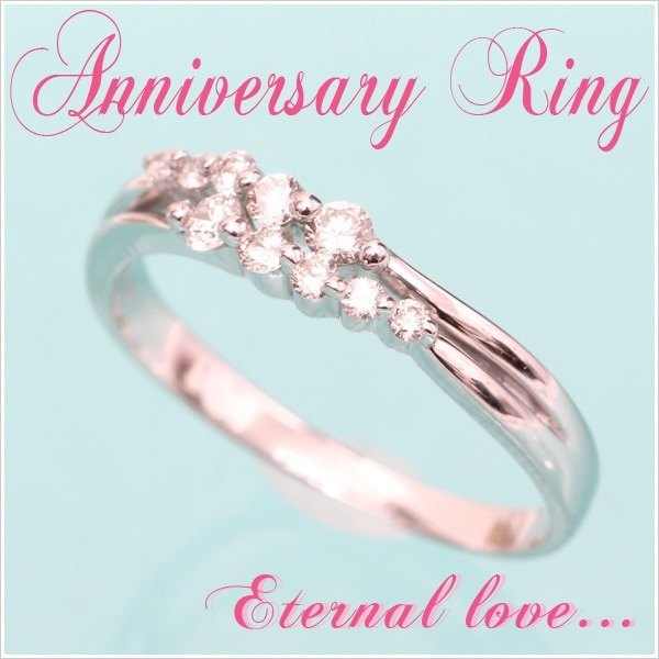 Pt900プラチナ合計0.2ctの10粒天然ダイヤモンドリング 発送目安：２３週間